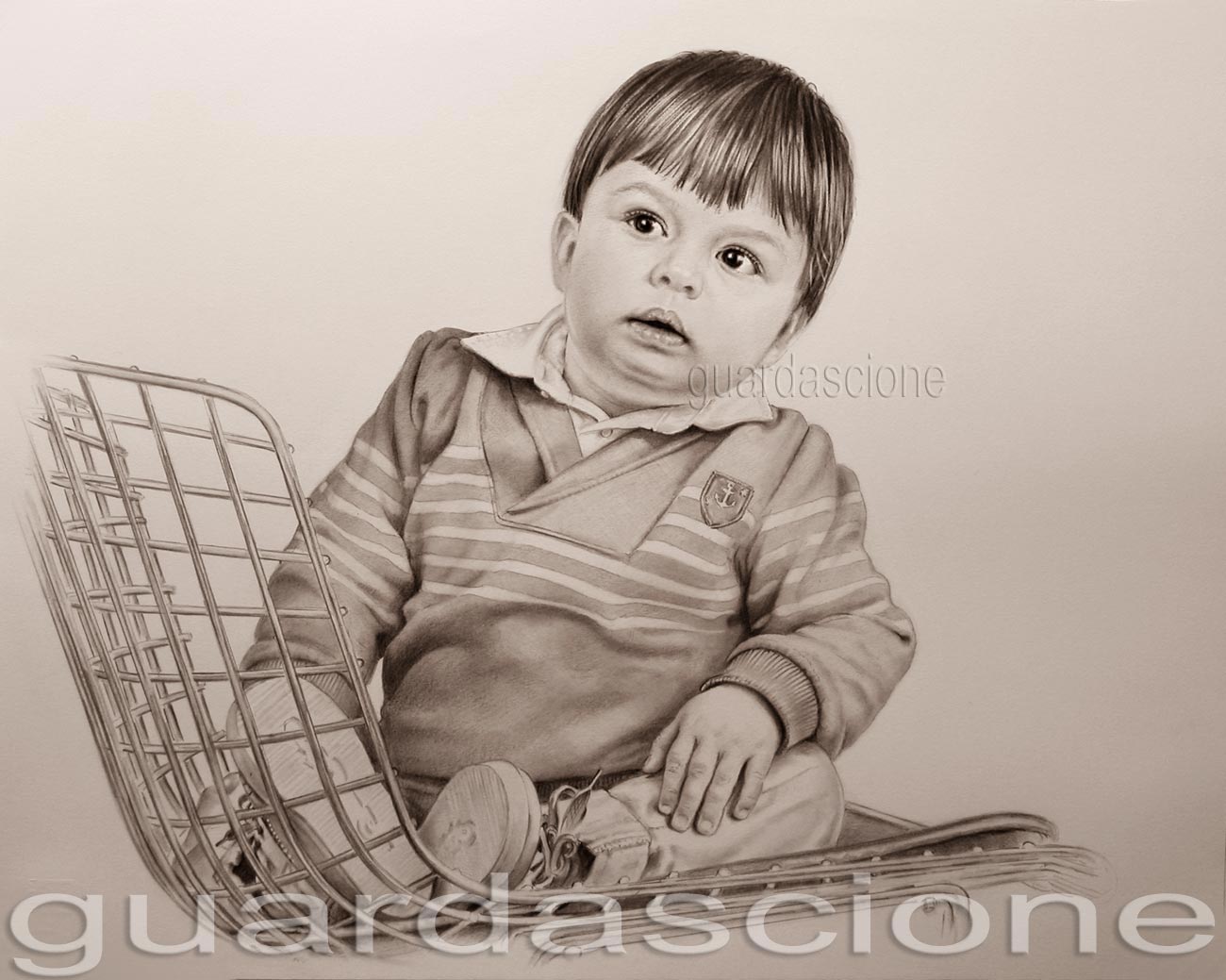 ritratto di bambino seduto a matita e carboncino