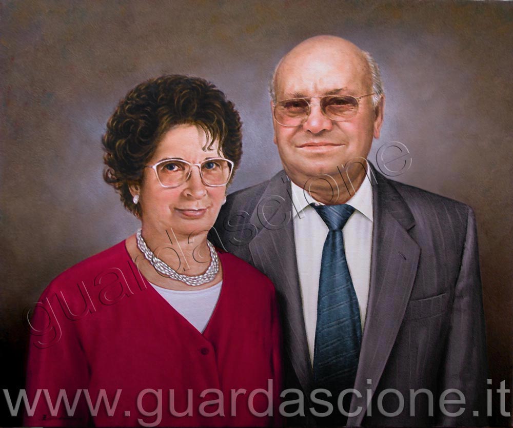 ritratti di anziani dipinti a olio su tela
