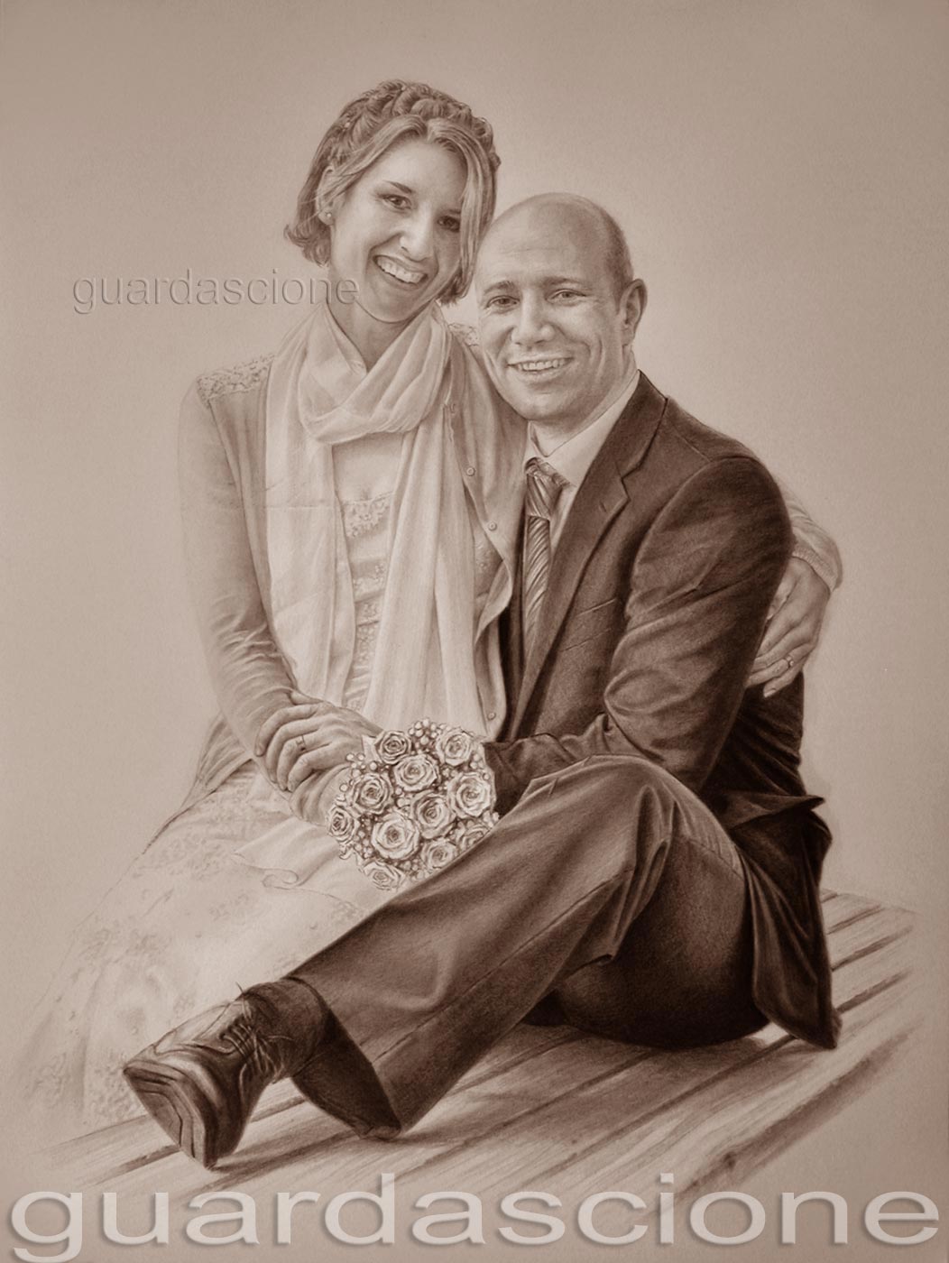 ritratto di sposi eseguito da una foto a matita