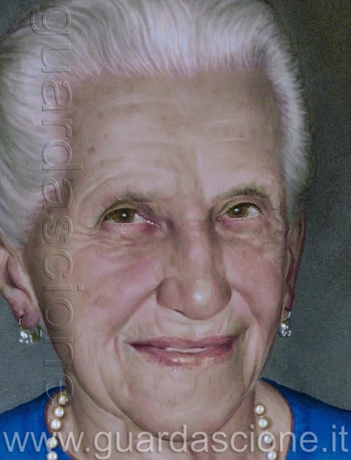 ritratto di nonna primo piano a olio su tela realizzato da una foto